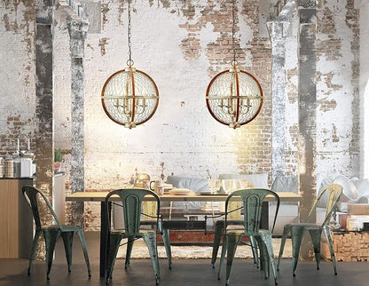 JONATHAN Y 16" Antiqued Silver/Brown 4-Light Iron Pendant Light, Rustic French Country Globe Chicken Wire Chandelier for Kitchen Island, Adjustable Height, LED Bulbs Included JYL7518A