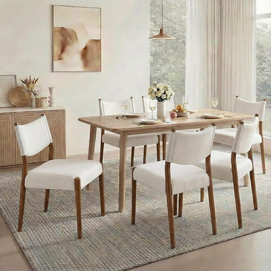 KISLOT Upholstered Dining Chairs Set of 6, Solid Wood Armless Kitchen Chairs with Soft Polyester Fabric, 18.9" Seat Height, Modern Dining Room Seating, 300 lbs Capacity, Linen