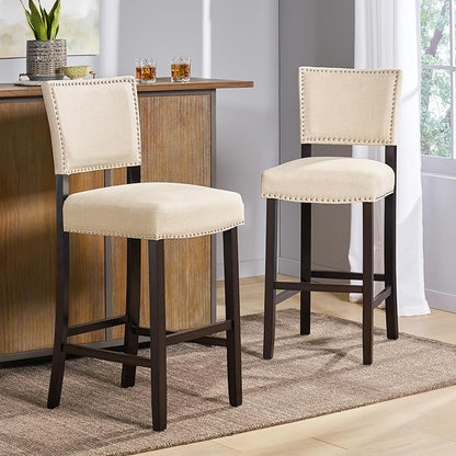 GOWE Barstools with Rivet Decoration Set of 2, Wood Frame,Fabric Sponge Cushion and Upholstered Barstools, Bar Chairs for Kitchen Island,Bedroom,Dining Room.