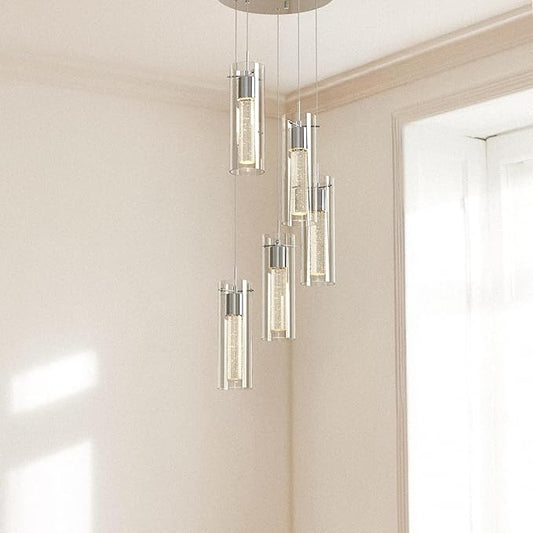 Tawson Alice 5-Light Chandelier Pendant Ceiling Light, Integrated Led and Bubble Glass, for Kitchen Island, Hallway, Entryway, Passway, Dining Room, Bedroom, Balcony Living Room