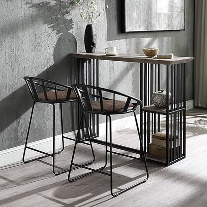 Brown & Black Counter Height Chairs for Kitchen Island, Two-Pack, Metal Sled Base & Faux Leather Upholstered Seats