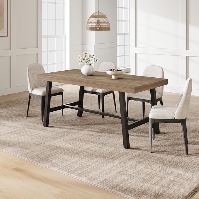 GarveeHome 63 Inch Small Space Dining Table for 4-6 People, Rectangular Kitchen Table for Apartment & Dining Room, Heavy Duty Metal Frame, Rustic Pear, Multipurpose Work Table
