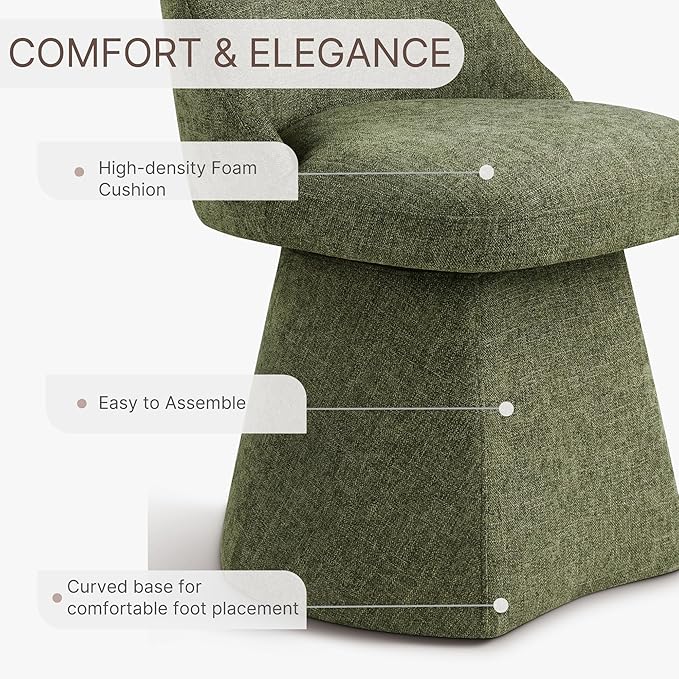 KISLOT Swivel Dining Chairs Set of 2, Upholstered Mid Century Modern Deskchair with High Back, Linen Fabric Kitchen Chairs for Dining Room, Bedroom, Dressing Room, Green