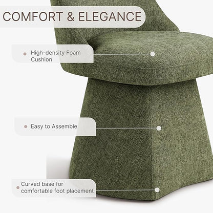KISLOT Swivel Dining Chairs Set of 2, Upholstered Mid Century Modern Deskchair with High Back, Linen Fabric Kitchen Chairs for Dining Room, Bedroom, Dressing Room, Green