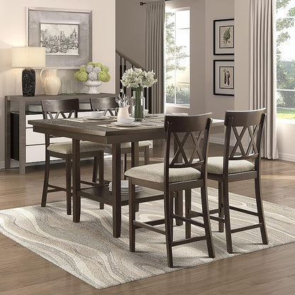 Lexicon Attis 5-Piece Counter Height Dining Set (Cross Back), Dark Brown