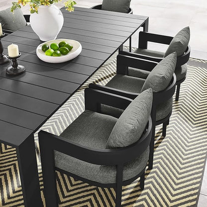 Modway Tahoe Outdoor Patio Powder-Coated Aluminum 9-Piece Dining Set in Gray Gray - Rectangular Patio Furniture Set for 8 - Outside Table with Umbrella Hole and Cushioned Chairs - Modern Patio Set