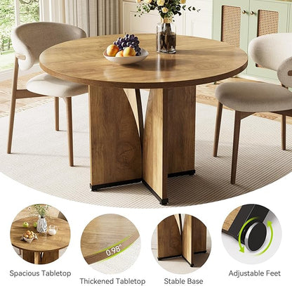 LITTLE TREE 39-Inch Dining Table for 4, Rustic Kitchen Table, Round Dining Table with X-Shaped Stable Pedestal, Farmhouse Dinner Table for Dining Room, Living Room