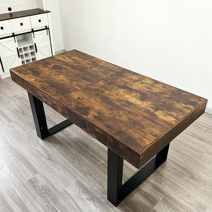 63" - 79" Extendable Dining Room Table, Expandable Kitchen Table for 6 to 10 People, Modern Wood Conference Table, Large Farmhouse Dining Table(Rustic Brown & Black, Double-U Base)