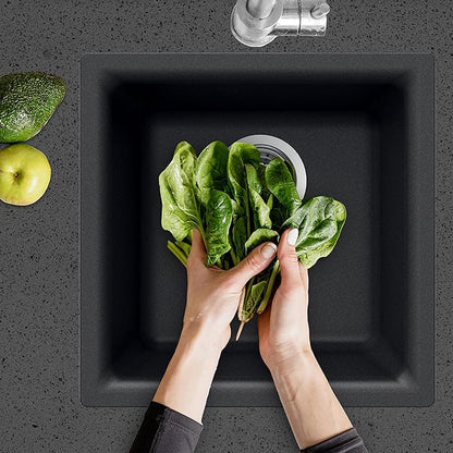 Houzer E-100 MIDNITE Quartztone Granite Series Bar Sink - Black Dual Mount 13 x 13 inch Single Bowl Sink, Durable Construction, Perfect for Kitchen or Food Prep