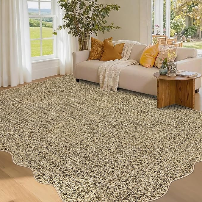 Imitation Braided Collection-Print 4x6 Bedroom Washable Area Rug Dining Room Throw Carpet with Non Slip Rubber Backing, Farmhouse Soft Low Pile Rustic Accent Rug for Living Room Home Decor