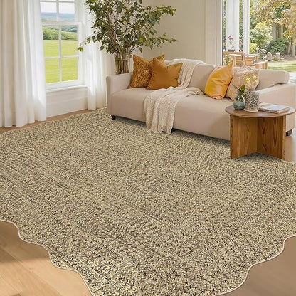 Imitation Braided Collection-Print 4x6 Bedroom Washable Area Rug Dining Room Throw Carpet with Non Slip Rubber Backing, Farmhouse Soft Low Pile Rustic Accent Rug for Living Room Home Decor
