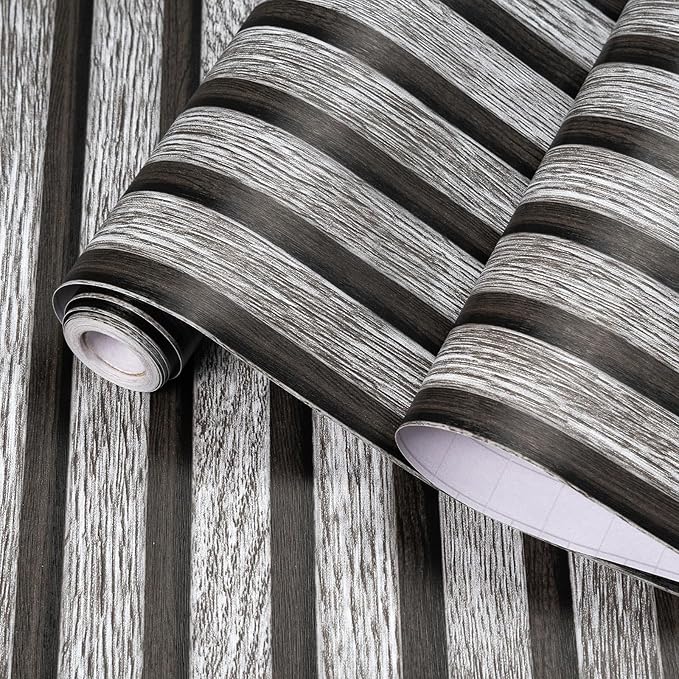 Yun-aeon Natural Wood Peel and Stick Wallpaper Grey Wood Slats - 17.3"x 1200" Self-Adhesive Waterproof Vinyl Removable Wall Paper for Wall Decor Bedroom