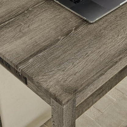 4-Piece Kitchen Island Counter-Table Set with Charging Station, Industrial 59" Dining Tables with 3 Stools, 59 Inch Farmhouse Bar Table Chairs w/USB & Type-C & Power Outlets,Light Brown