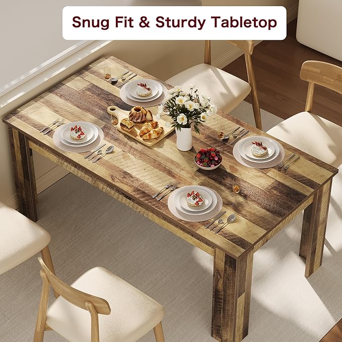 GarveeHome Dining Table for 4-6, Rectangular Dining Room Table, Kitchen Table with Large Table Top, Dinner Table, Farmhouse Dining Table for Dining Room, Kitchen, Living Room, Retro Brown