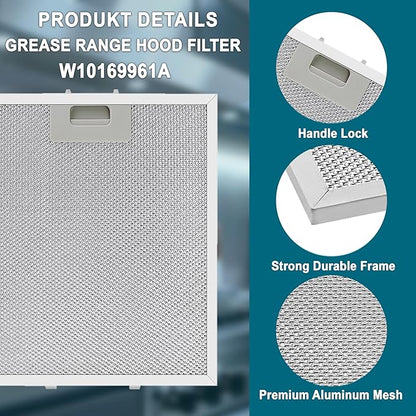 W10169961A Range Hood Grease Filter – 5-Layer Aluminum Mesh Vent Hood Filter, 10.5" x 12", Fits Whirlpool Range Hood, KitchenAid, Jenn-Air – Replacement for W10875058, W11245983 (3-Pack)