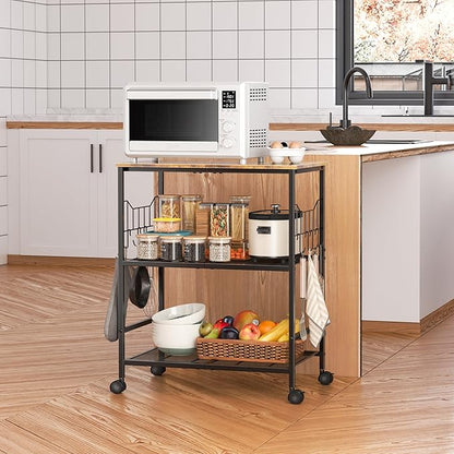 Toutrop Rolling Kitchen Microwave Cart with Wheels, 3 Tier Microwave Storage Cart with Adjustable Shelves, Coffee Table, Utility Cart for Kitchen, Living Room, Office, Laundry Room