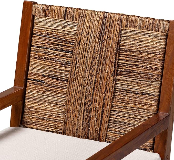 Bali & pari Chabela Handwoven Seagrass Armchairs - Solid Mango Wood Frame Dining Chair with Woven Seat and Backrest, Rustic Boho Style Kitchen or Dining Room Seating, Medium Brown