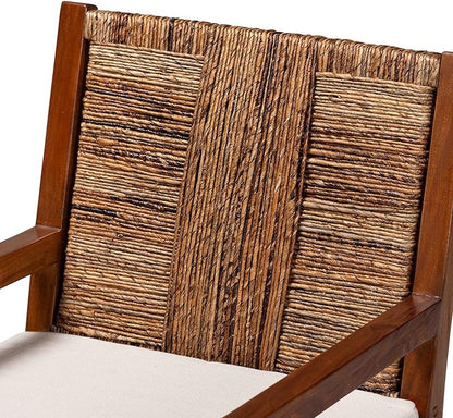 Bali & pari Chabela Handwoven Seagrass Armchairs - Solid Mango Wood Frame Dining Chair with Woven Seat and Backrest, Rustic Boho Style Kitchen or Dining Room Seating, Medium Brown