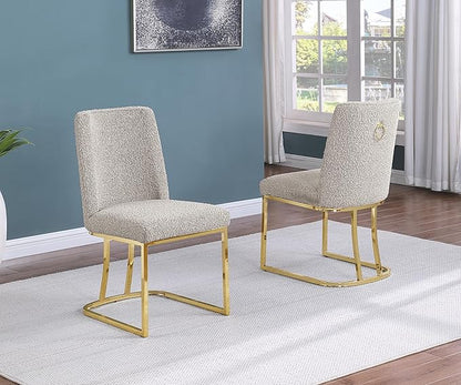 Modern Chairs Set of 2, Chrome Side Chairs & Counter Stools with Ring Pull Back, Luxury Upholstered Chairs for Kitchen Island, Dining Room & Home Bar (Boucle, Gray/Gold, Side Chair)