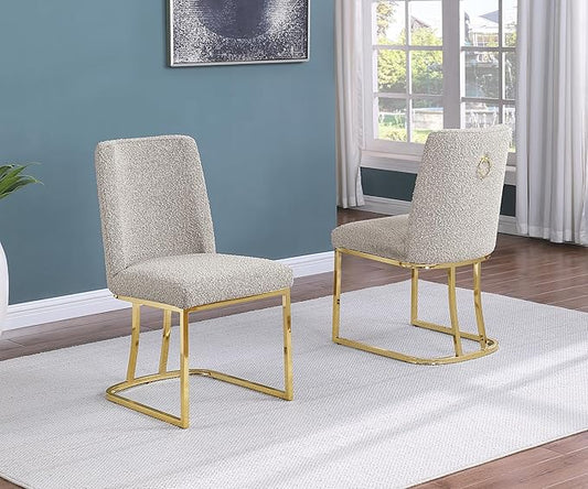 Modern Chairs Set of 2, Chrome Side Chairs & Counter Stools with Ring Pull Back, Luxury Upholstered Chairs for Kitchen Island, Dining Room & Home Bar (Boucle, Gray/Gold, Side Chair)