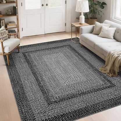 Imitation Braided Collection-Print Washable Area Rugs 6x9 Rug for Living Room Non Slip Modern Soft Bedroom Rug Farmhouse Throw Rugs Stain Resistant Carpet for Classroom Dining Room 5'x7'