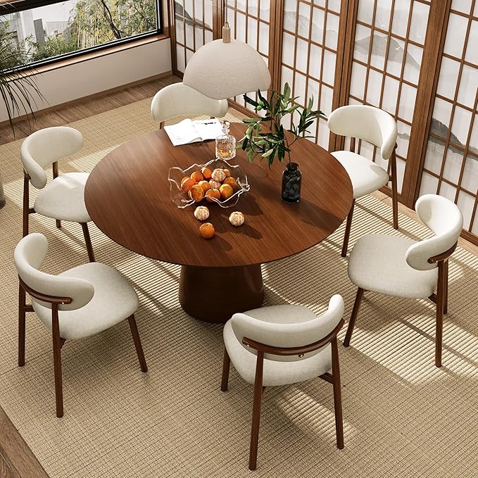 Kitchen Dining Chairs Set of 4 Modern Soft Linen Farmhouse Dining Room Chair with Metal Legs, Beige/Walnut