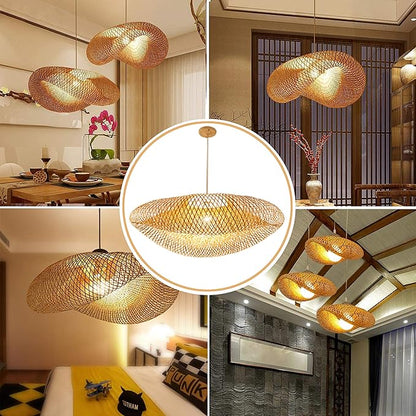 GCQ Bamboo Lantern Pendant Lamp, Retro Japanese Style E27 Chandelier Hanging Light Ceiling Lighting Fixture for Living Room Bedroom Restaurant Cafe Teahouse Bar Dining Room Club