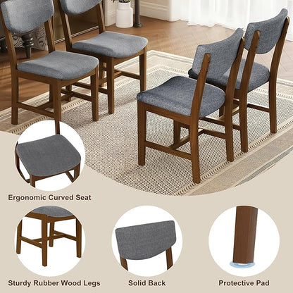 VilroCaz Rustic 5-Piece Dining Set, Solid Wood Rectangle Table with 4 Upholstered Chairs, Farmhouse-Style Dining Furniture for Kitchen & Dining Room, Minimalist Dining Set for 4 (Walnut-1.21)