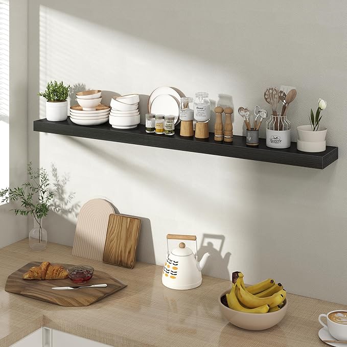 Acovy 48 Inch Floating Shelves for Wall 1 Pack, 48" Wall Shelves for Books, Storage, Decor, Wall Mounted Floating Shelf with Invisible Brackets for Kitchen, Living Room, Black
