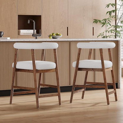 Merax 2-Piece Wooden Farmhouse Counter Height Dining Chairs for Kitchen Island, Dining Room, Upholstered Cafe Bar Stools with Armrest, Walnut Set of 2