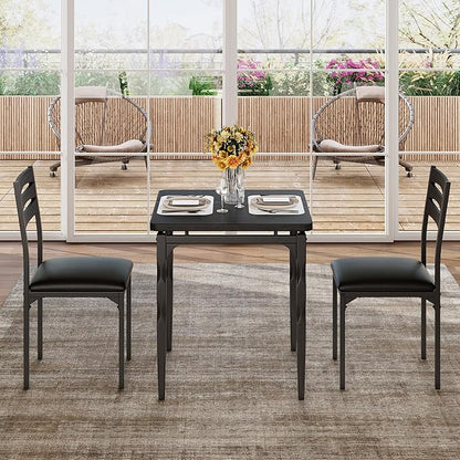 GarveeHome Dining Table Set for 2, Dining Table and Chairs Set of 2, 3 Piece Dining Table Set with Spiral Table Legs for Small Spaces, Kitchen, Apartment, Black