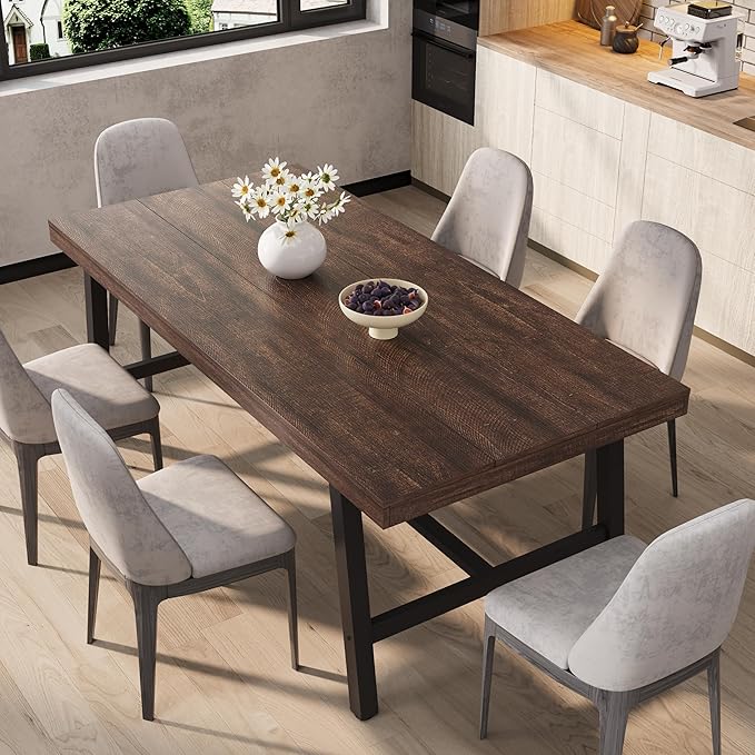 GarveeHome Industrial Dining Table for 6-8 People, 70.87" Long Kitchen Table with Sturdy Metal Frame, Rectangular Counter for Dinner, Kitchen, Dining Room (Rustic Birch, 71" Non-extendable)