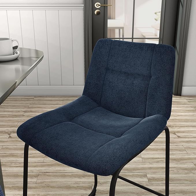 Furniture of America Veradis Modern Bentwood Counter Height Dining Chairs Set of 2, Chenille Fabric Bar Stool with Back and Metal Frame, Upholstered Seating for Kitchen, Living Room, Blue, 35 inch