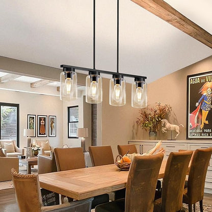 Island Lights for Kitchen,4-Light Black Dining Room Light Fixture Chandeliers for Dining Room Over Table, Modern Kitchen Island Lighting Farmhouse Kitchen Island Light Fixtures Pendant Lights 27"