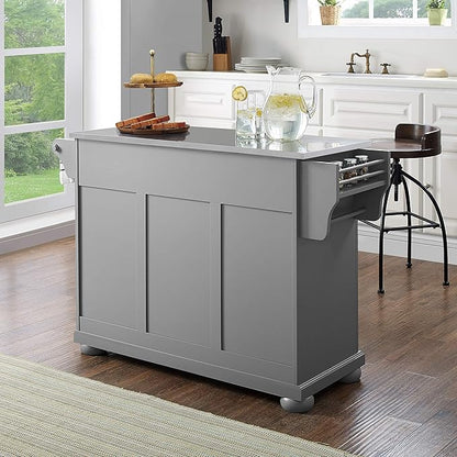 Crosley Furniture Alexandria Stainless Steel Top Rolling Kitchen Island Storage Cart, Microwave Stand, Gray