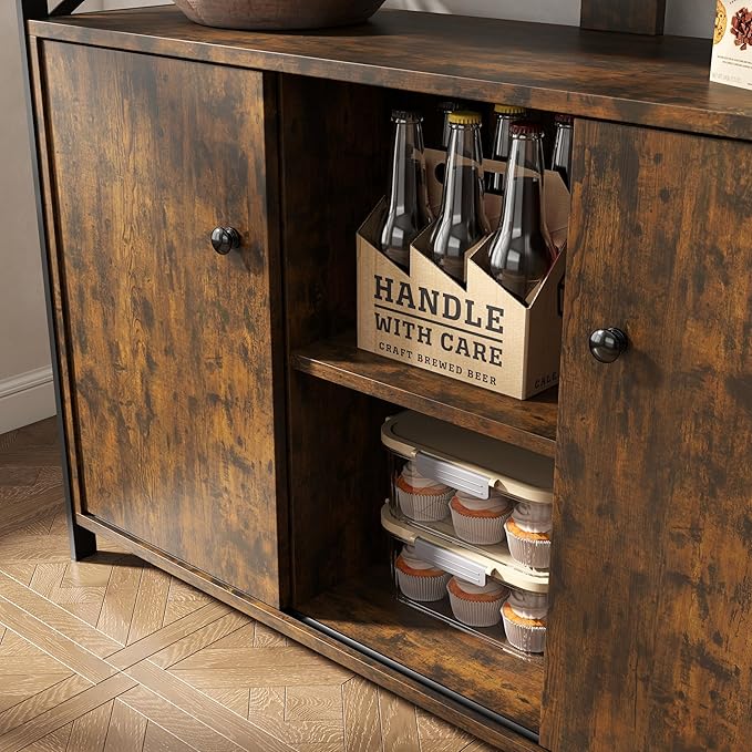 MWOOD Buffet Sideboard Cabinet with Storage, Farmhouse Sideboard Kitchen Buffet TV Console with Sliding Door and Open Shelves for Living Room Entryway, Rustic Brown, 39.4" W x 13" D x 31.5" H