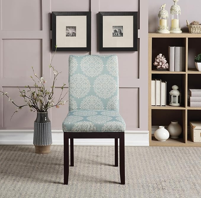 OSP Home Furnishings Dakota Upholstered Parsons Dining Chair with Espresso Finish Wood Legs, Gabrielle Sky