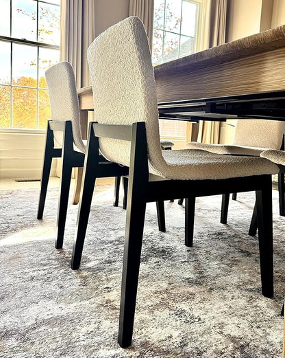 Boucle Upholstered Dining Chair with Sturdy Rubberwood Frame&Legs, Mid Century Modern Kitchen Chairs Set of 2, Beige (Eassy Assembly)