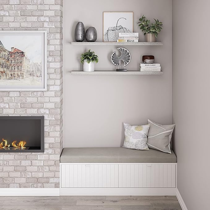 Ballucci Floating Shelves for Wall, 48" Wood Wall Shelf Set of 2, with Invisible Brackets for Bathroom, Living Room, Bedroom, Kitchen, Nursery, 8" Deep, Rustic Gray
