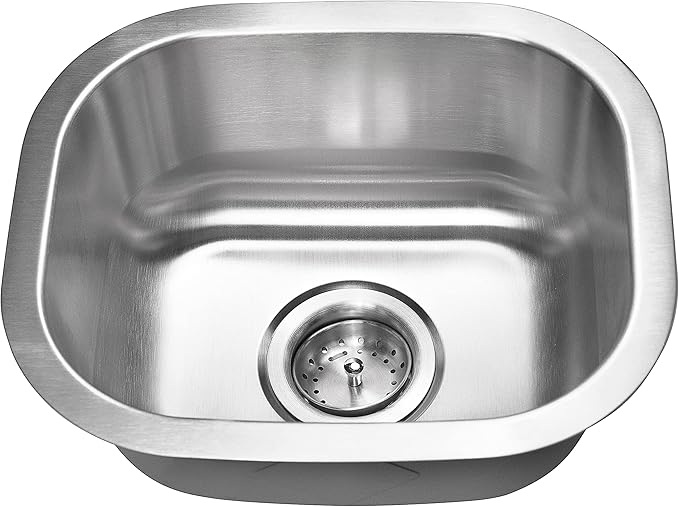 MSI 14 Inch Undermount Single Bowl 18 Gauge Stainless Steel Kitchen Bar Sink and Strainer