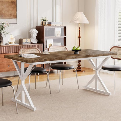 Farmhouse Dining Table for 6 People, 70.8 Inch Rectangular Wood Dining Table, Rustic Kitchen Table with Extra Heavy Duty Metal Legs for Dining Room-Oak