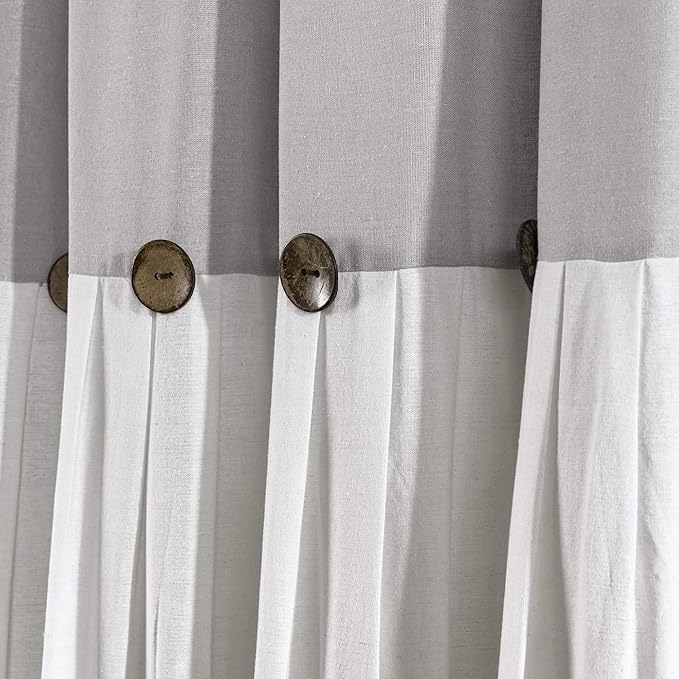 Lush Decor Linen Button Window Curtain Panel, Single, 40" W x 108" L, Gray & White - Country Curtains - Rustic Decor - Color Block Modern Farmhouse Curtains For Living Room, Bedroom & Dining Room