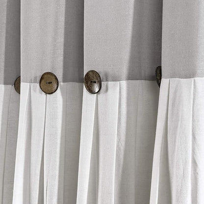 Lush Decor Linen Button Window Curtain Panel, Single, 40" W x 108" L, Gray & White - Country Curtains - Rustic Decor - Color Block Modern Farmhouse Curtains For Living Room, Bedroom & Dining Room