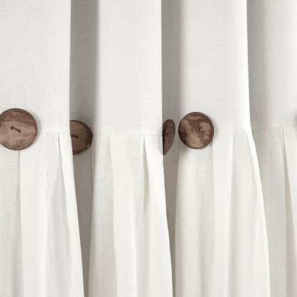 Lush Decor Linen Button Window Curtain Panel, Single, 40" W x 84" L, Off-white - Country Curtains - Rustic Decor - Color Block Modern Farmhouse Curtains For Living Room, Bedroom & Dining Room