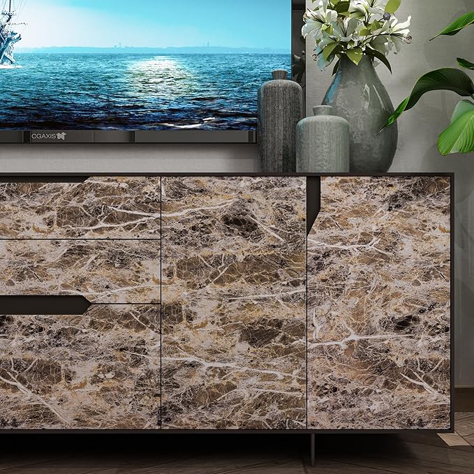 BAYYA 118x16inch Brown Marble Contact Paper Peel and Stick Wallpaper for Kitchen Cabinets Bathroom Granite Countertop Sticker Vinyl Film Self Adhesive Counter Top Covers Waterproof Furniture Stickers