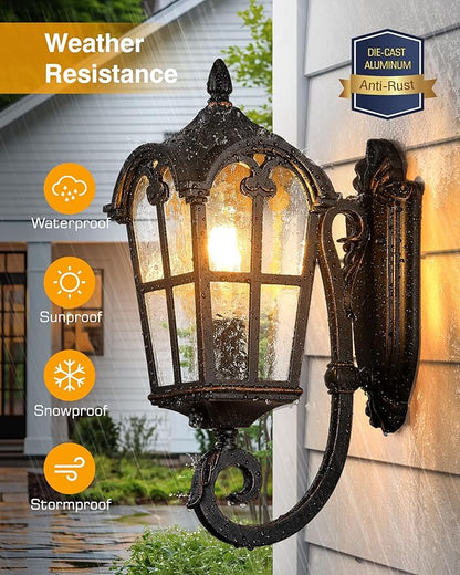 VIANIS Exterior Lighting Fixtures Dusk to Dawn, Vintage Oil Rubbed Bronze Front Porch Lights with Gold Trim, Waterproof and Anti-Rust Outdoor Wall Light Fixtures for House, Porch, Garden, Doorway