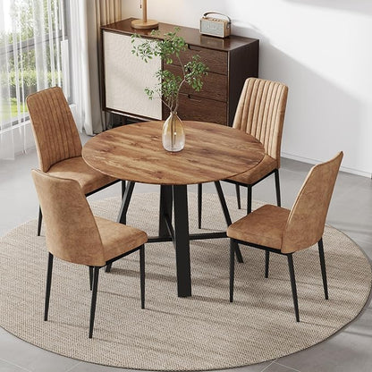 Round Dining Table Set for 4, Round Dining Room Table Set for 4 with Chrome Leg and 4 Chair Dining Table Set, Small Kitchen Island with Seating for Small Spaces(BR)