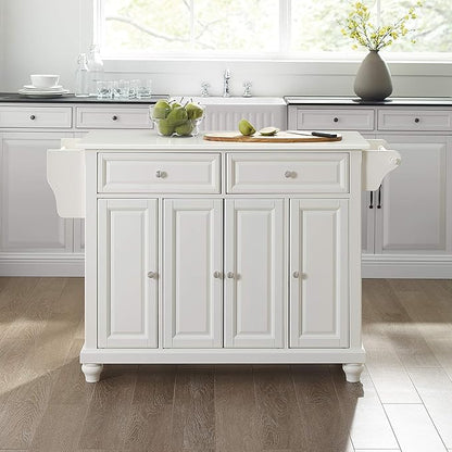 Crosley Furniture Cambridge Stone Top Rolling Kitchen Island Storage Cart, Microwave Stand, Spice Rack, White