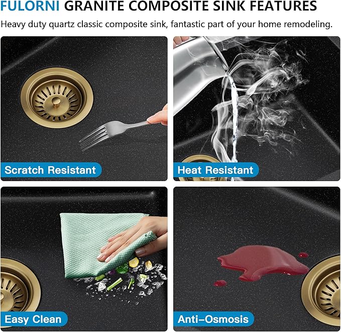 30 Granite Composite Kitchen Sink - Fulorni 30"x19" Granite Kitchen Sink Black Undermount Ledge Workstation Quartz Classic Matte Black Under Counter Large Single Bowl Luxury Sink Basin