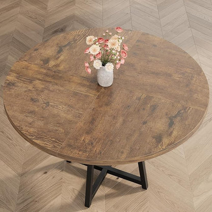 Garvee 47.2 in Round Dining Table for 4-6 People, Industrial Round Kitchen Table with Sturdy Metal Pedestal Base & Storage Shelf, Circle 4 Dinner Table for Dinner, Kitchen, Dining Room